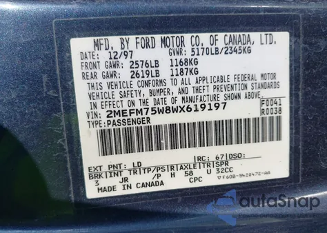 1998 Mercury Grand Marquis Ls/Limited z USA, uszkodzony, nr VIN 2MEFM75W8WX619197